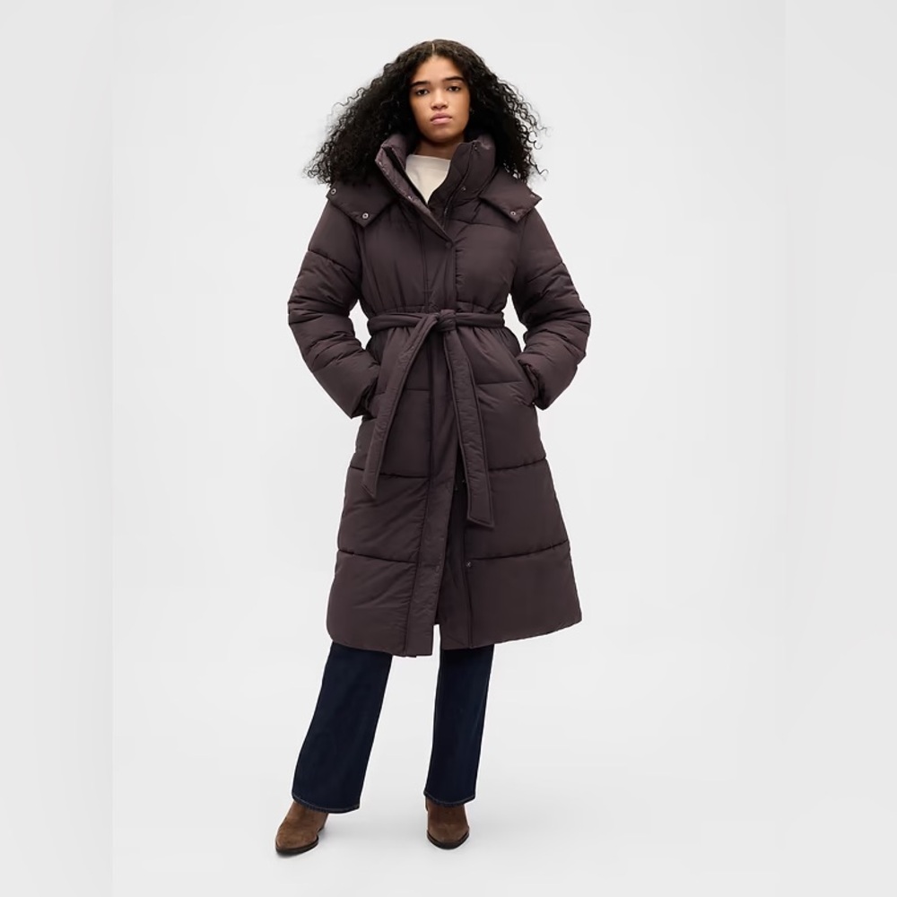 NEW! GAP Terra Brown Belted Long Puffer Coat - Size Small